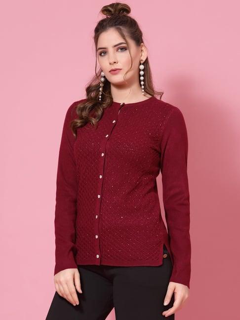 mafadeny maroon embellished cardigan