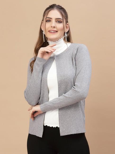 mafadeny grey embellished shrug