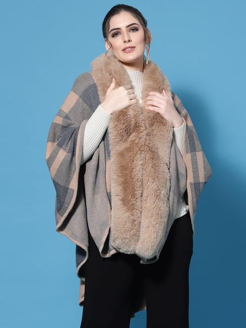 mafadeny khaki chequered poncho