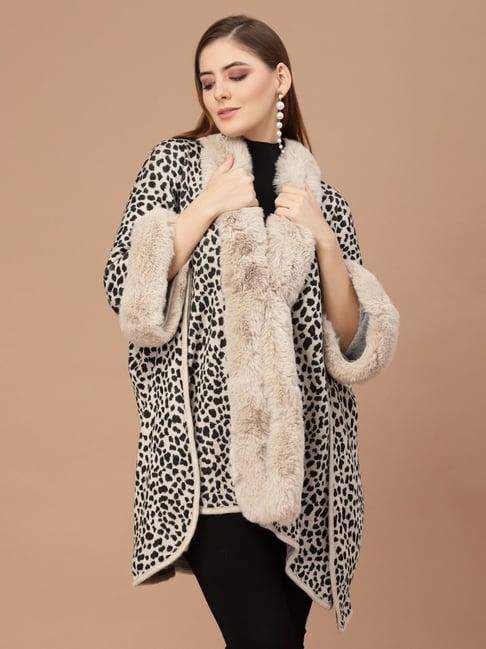 mafadeny beige animal print poncho