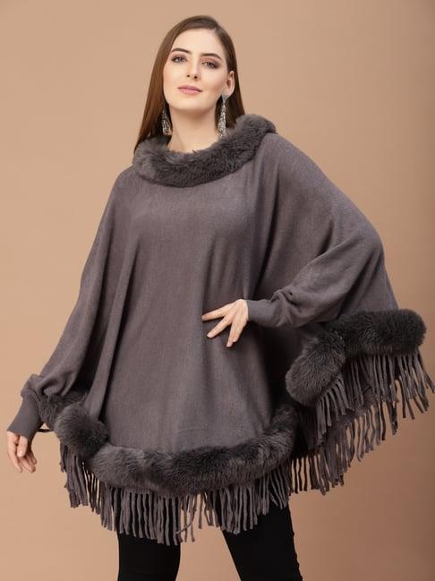 mafadeny grey self pattern poncho