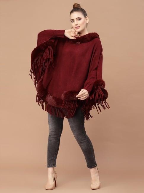 mafadeny maroon self pattern poncho