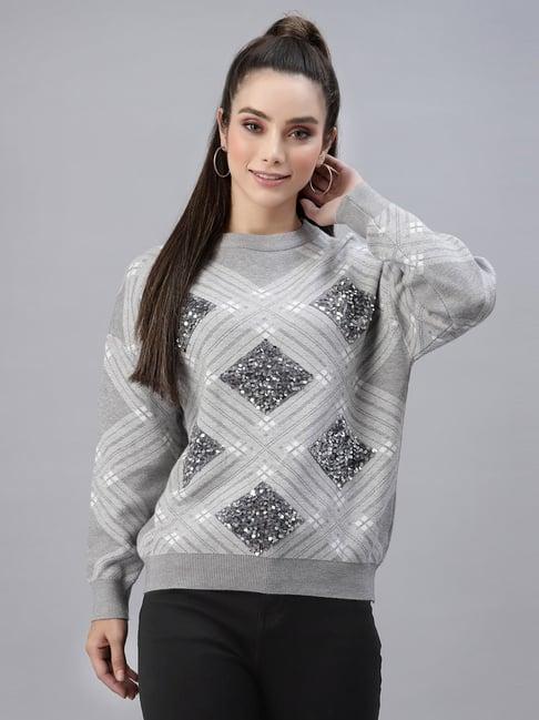 mafadeny grey embellished sweater