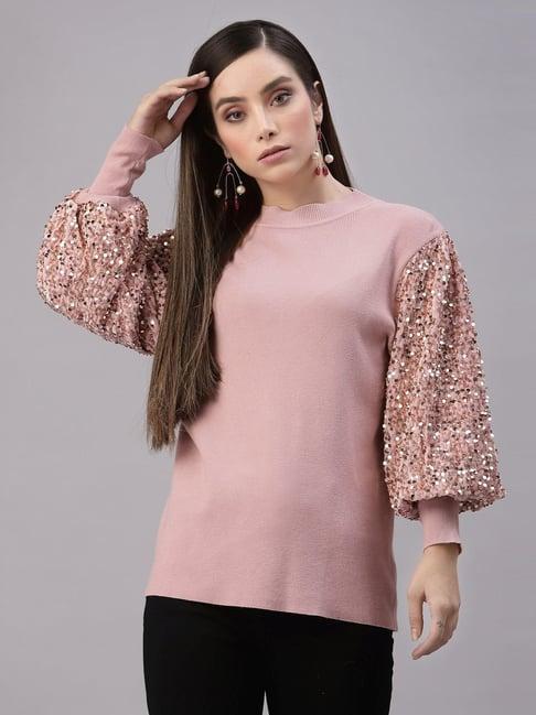 mafadeny peach embellished sweater