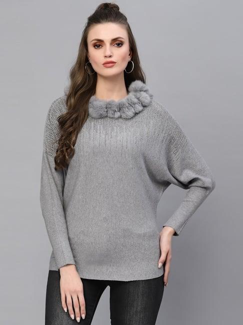 mafadeny grey embellished sweater