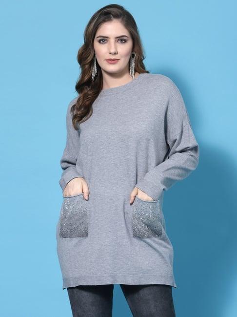 mafadeny grey embellished sweater