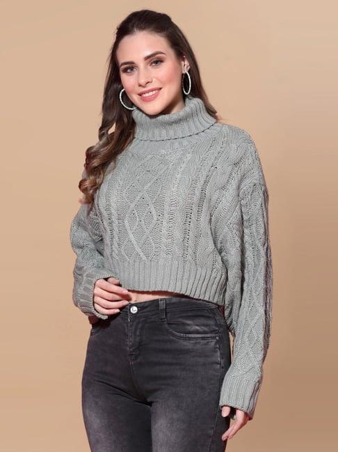 mafadeny grey self pattern sweater