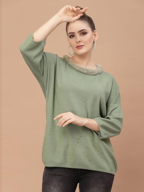 mafadeny green embellished sweater