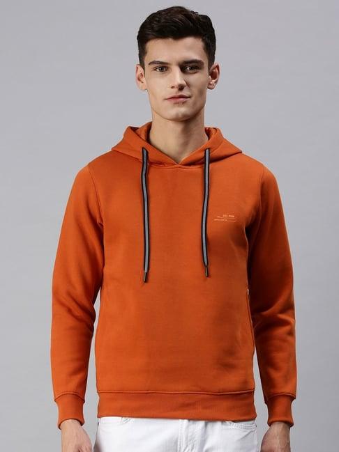 showoff tan cotton slim fit hooded sweatshirt