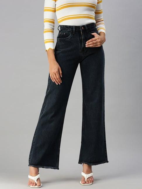 showoff clean look grey wide leg denim jeans