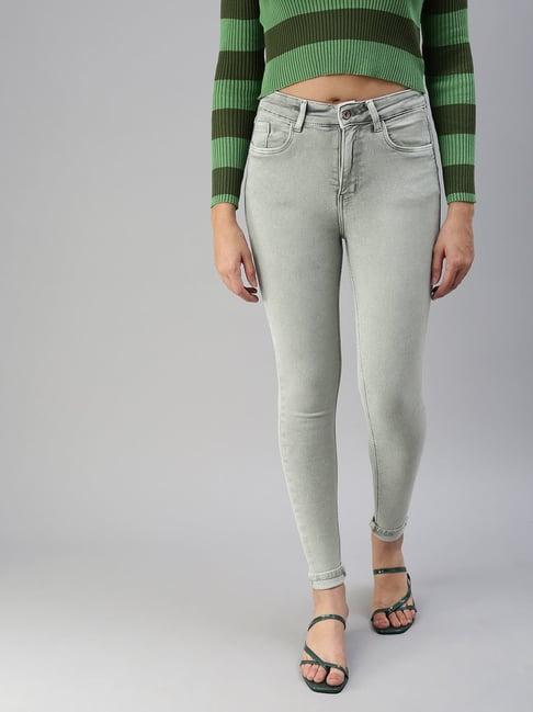 showoff clean look green skinny fit denim jeans