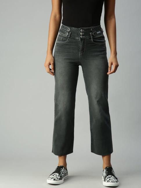 showoff wide leg clean look grey jeans