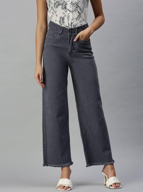 showoff clean look purple wide leg denim jeans