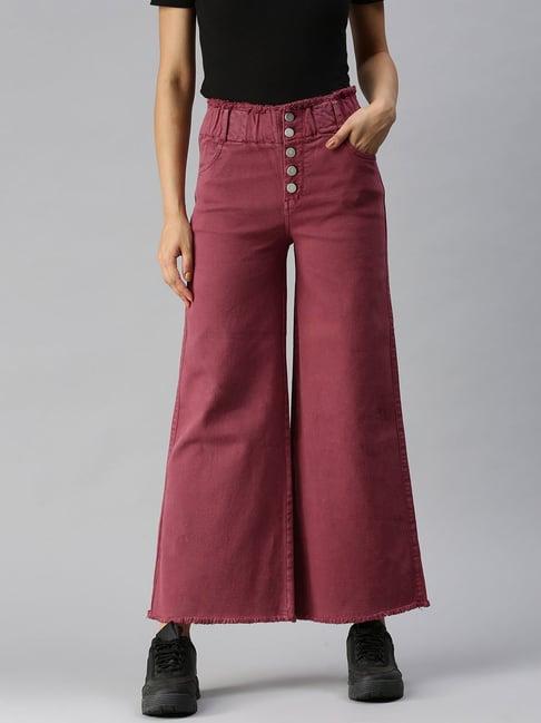 showoff clean look high-rise purple wide leg jeans