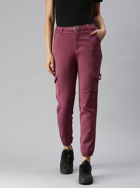 showoff clean look high-rise purple jogger fit jeans