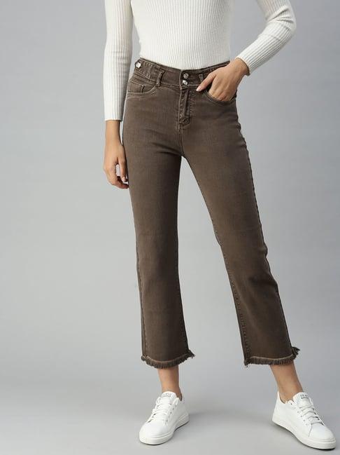 showoff straight fit high-rise brown clean look jeans