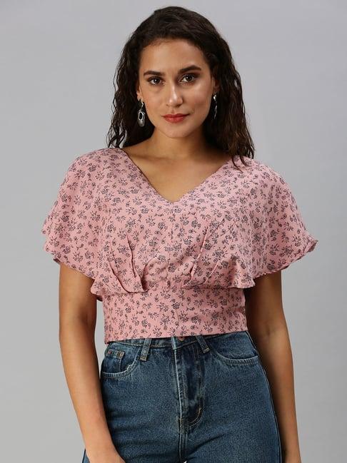 showoff v-neck floral purple crop top