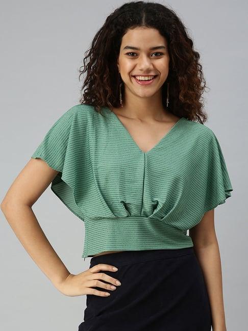 showoff v-neck flared sleeves solid green top