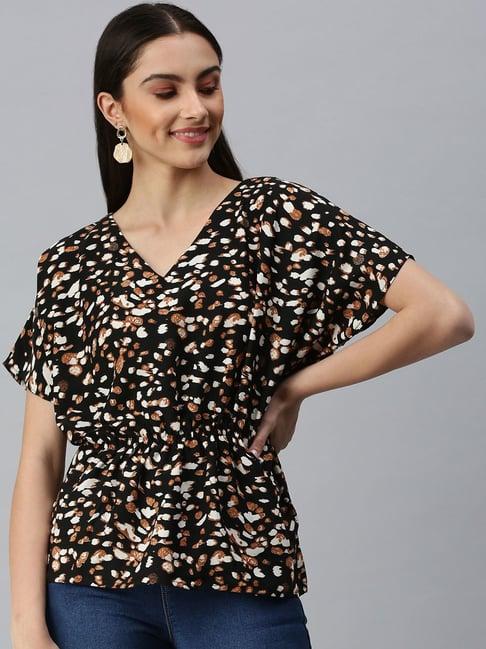 showoff v-neck sleeves printed black top