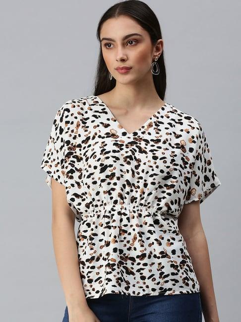 showoff v-neck sleeves printed white top