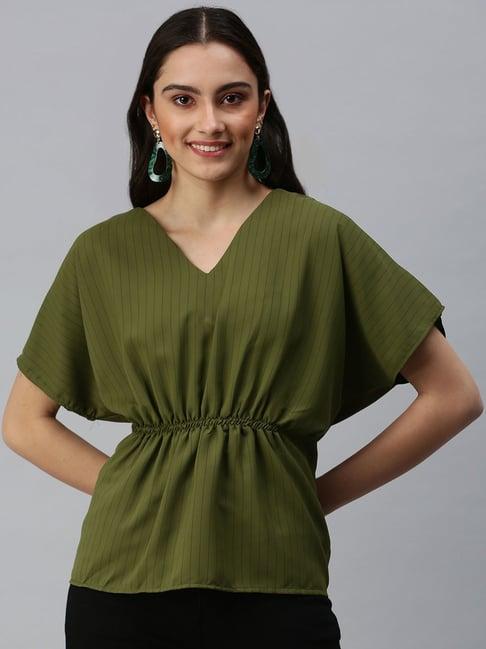 showoff v-neck kimono sleeves striped olive top