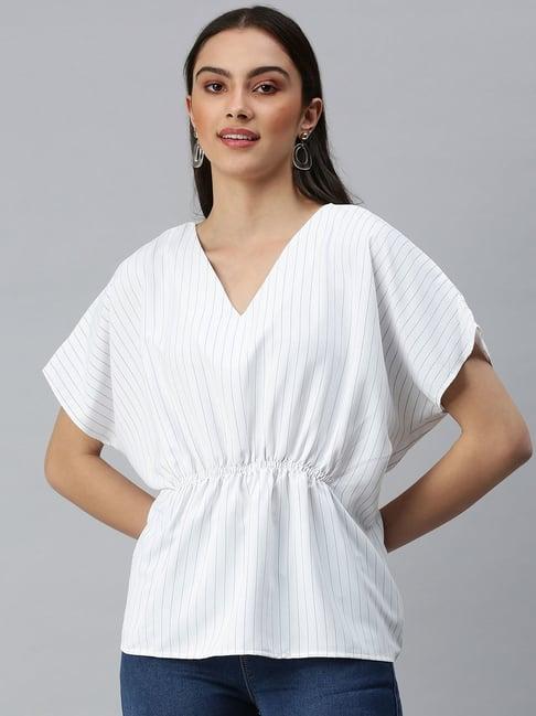 showoff v-neck kimono sleeves striped white top