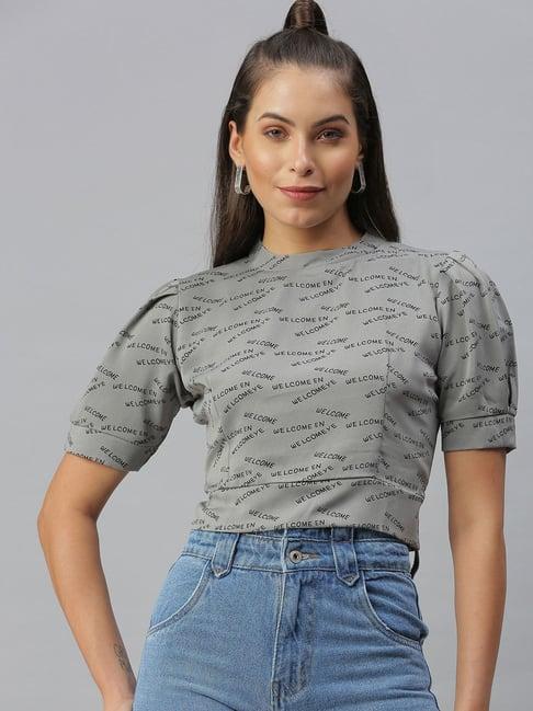 showoff choker neck typography grey crop top