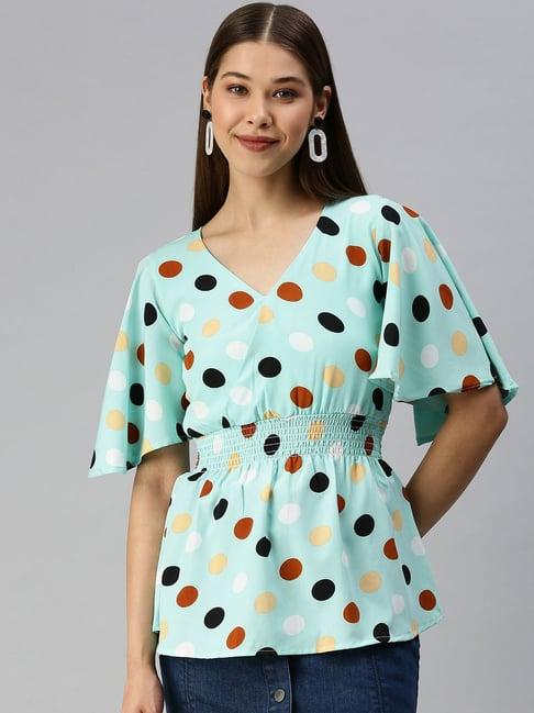 showoff v-neck polka dots sea green top