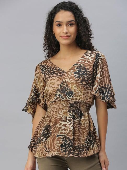 showoff v-neck animal brown top