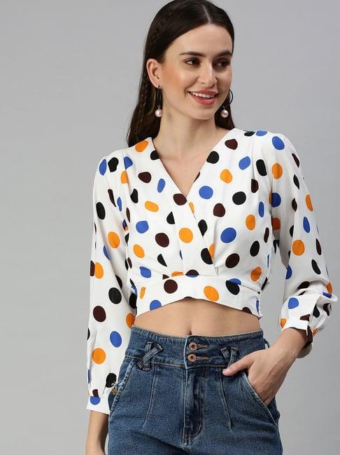 showoff v-neck polka dots off white crop top