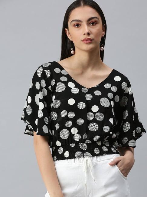 showoff shirt collar flared sleeves solid black top