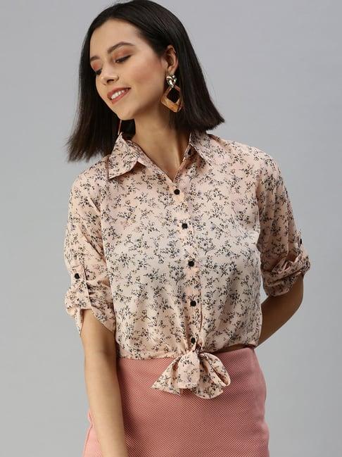 showoff shirt collar floral peach top