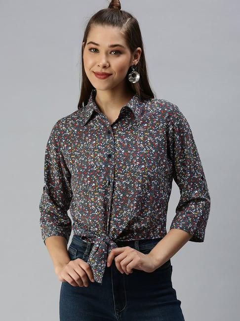 showoff shirt collar floral blue top