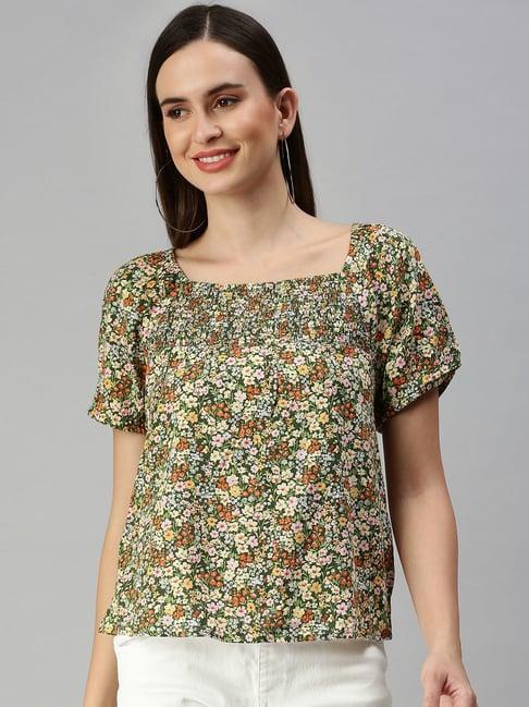 showoff square neck floral green top