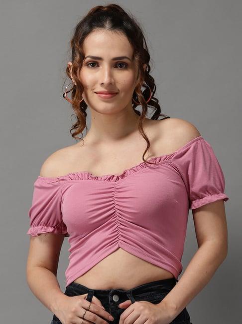 showoff sweetheart neck pink fitted crop top