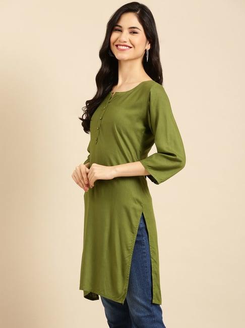 showoff green straight kurti