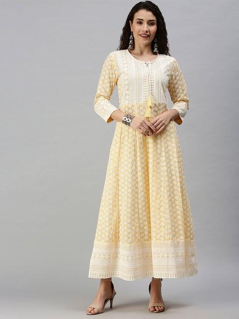 showoff yellow floral ankle length anarkali kurta