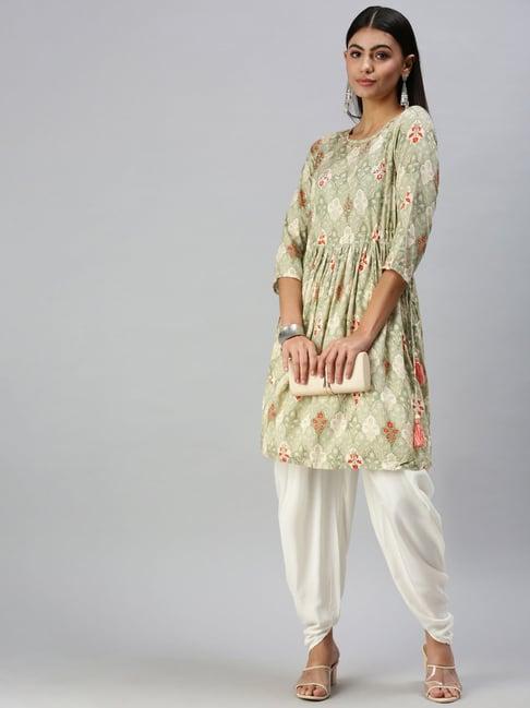 showoff green printed kurti with dhoti pants