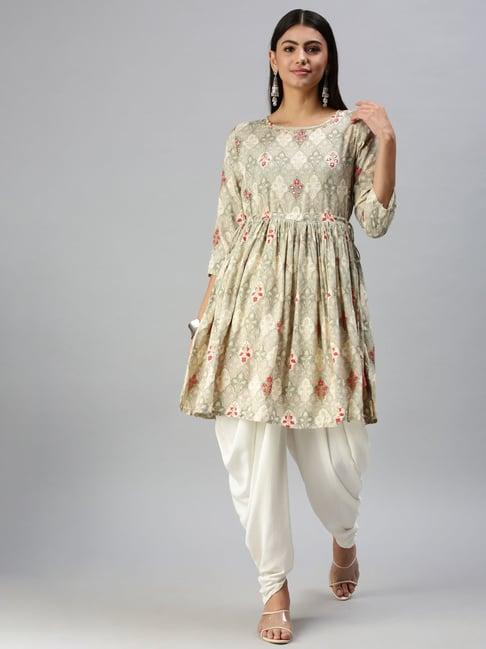 showoff grey printed kurti with dhoti pants