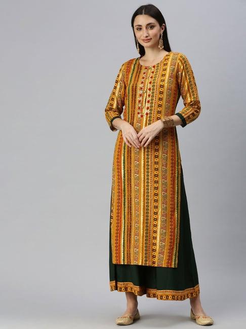 showoff yellow printed kurta with palazzo