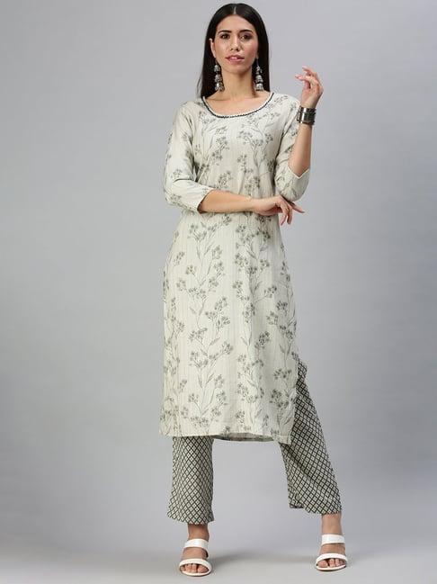 showoff grey printed straight calf length kurta with pants