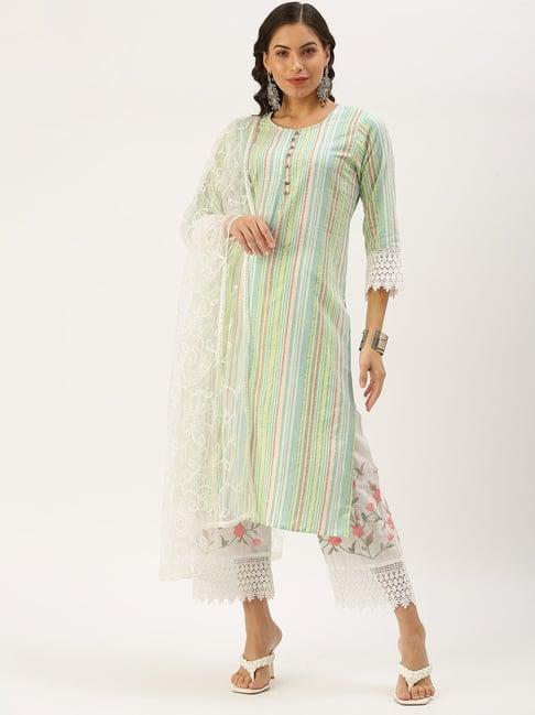 showoff multi striped straight calf length kurta with palazzo & dupatta