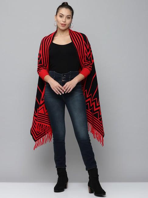 showoff red & black striped poncho