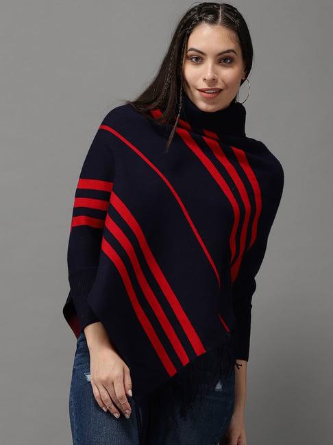 showoff navy striped poncho