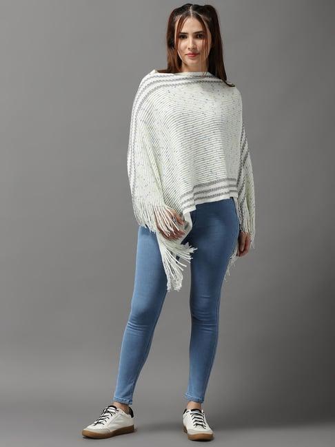 showoff off white wool poncho