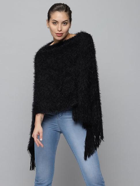 showoff black wool poncho