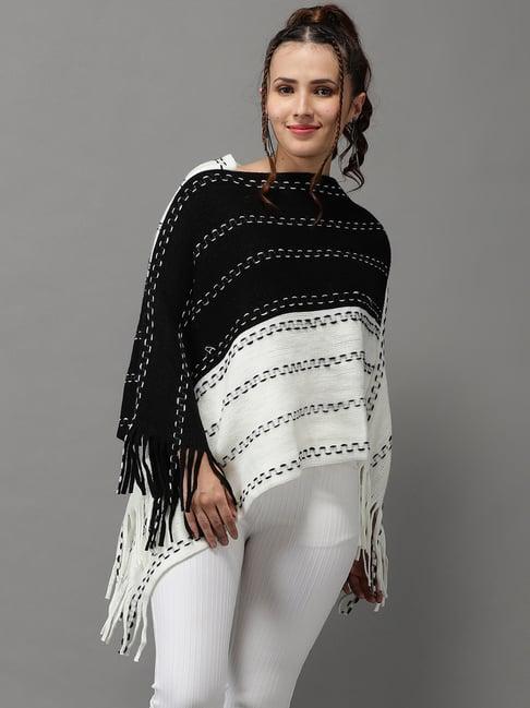 showoff black & white wool poncho