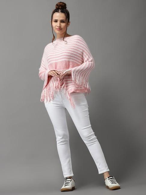 showoff pink wool striped poncho