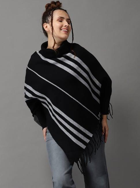 showoff black striped poncho