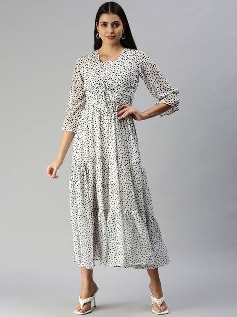 showoff white polka dot gown